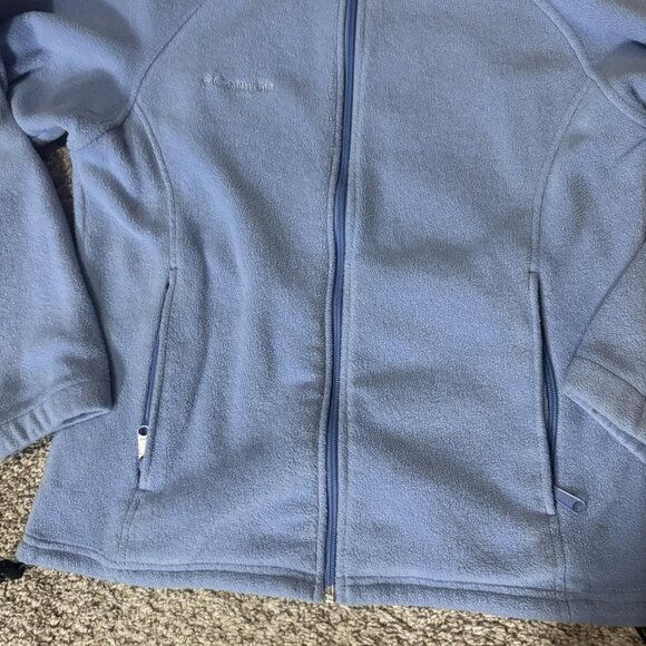 Columbia Fleece Jacket Womens Medium Light Blue Full Zip Mock Neck Outdoor - Picture 2 of 8